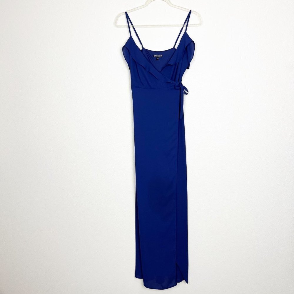 Express Navy Blue Wrap Ruffle Flounce Maxi Dress Womens 00